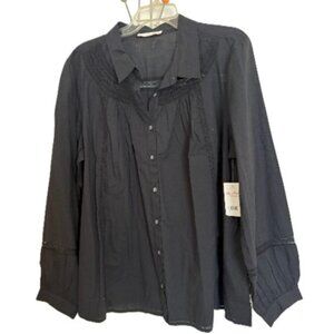 Lucky Brand Black Lace Trim Embroidered Button Down Shirt Sz XL